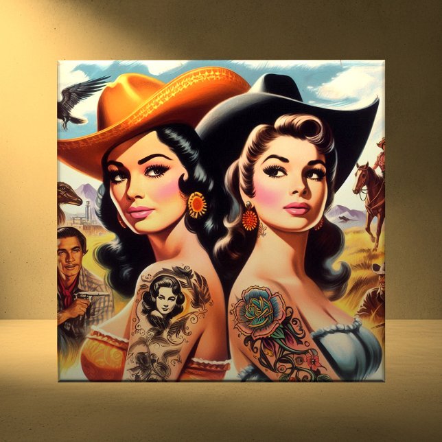 Azulejo De Cerâmica Vintage Tattooed Cowgirls (Criador carregado)
