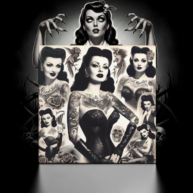 Azulejo De Cerâmica Vintage Tattooed Goth Woman Collage (Criador carregado)