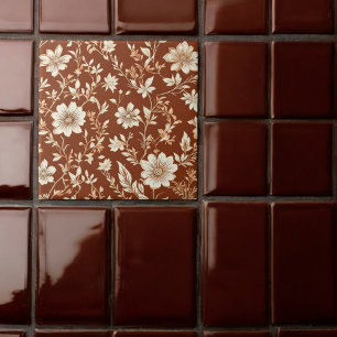 Azulejo De Cerâmica Vintage Terracotta Seamless Boho Floral Patterno