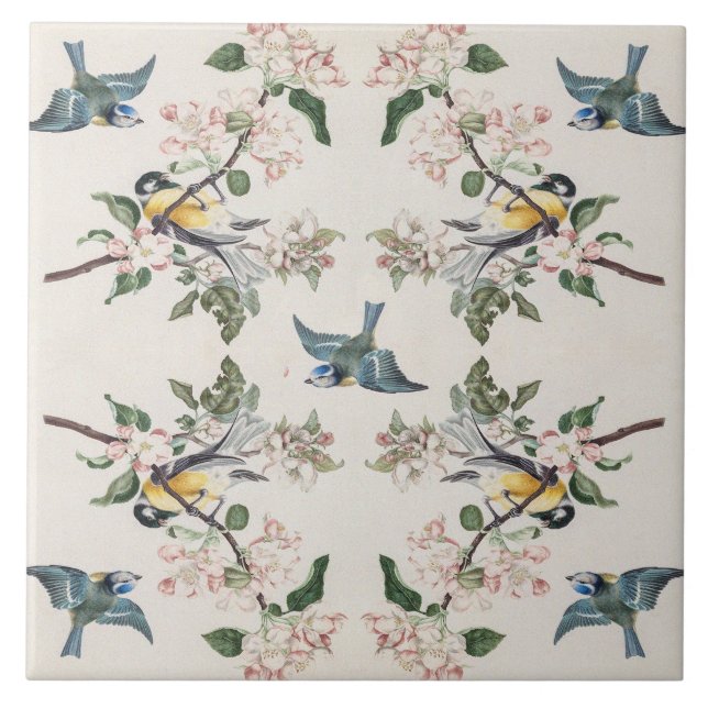 Azulejo De Cerâmica Vintage tetu bird numa macieira (Frente)