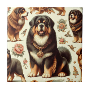 Azulejo De Cerâmica Vintage Tibetan Mastiff Pintura sem Seamless