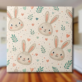 Azulejo De Cerâmica Vintage Tiny Bunny Faces with Roses Pattern