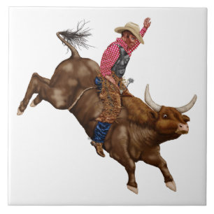 Azulejo De Cerâmica Vintage touro montando cowboy