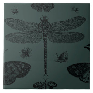 Azulejo De Cerâmica Vintage Trendy Butterflies Dragonfly Bebida Queda