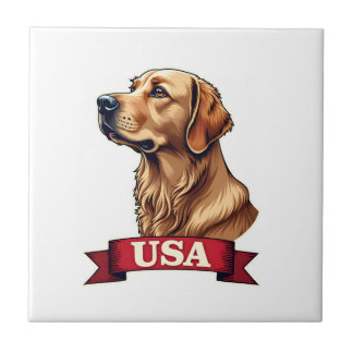 Azulejo De Cerâmica Vintage USA Golden Retriever Engraving Shirt