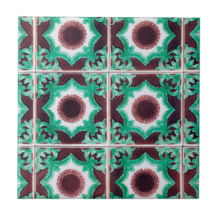 Azulejo De Cerâmica Vintage Verde & Marrom Português