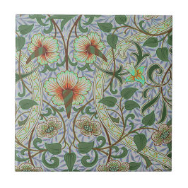 Azulejo De Cerâmica Vintage Verde Narciso Floral William Morris