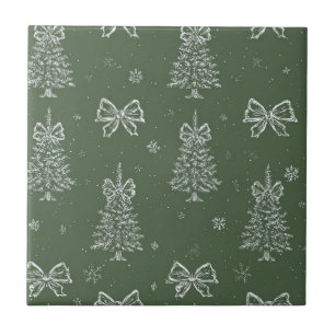 Azulejo De Cerâmica Vintage Verde Salvia Toile de Natal de Inverno (4)