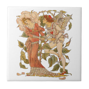 Azulejo De Cerâmica Vintage Victorian Art, Rosa por Walter Crane