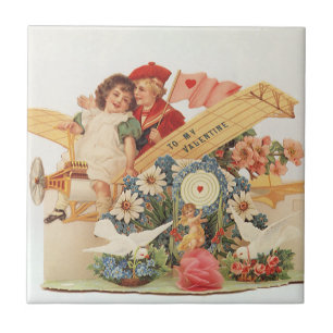 Azulejo De Cerâmica Vintage Victorian Dia de os namorados, Crianças no