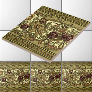 Azulejo De Cerâmica Vintage Victorian Era Anglo - Amigo Rosa Japonês