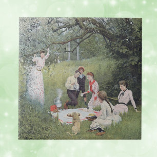 Azulejo De Cerâmica Vintage Victorian Family Picnic Woods
