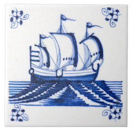 Azulejo De Cerâmica Vintage Vintage - Navio de navegação do século XVI