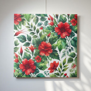 Azulejo De Cerâmica Vintage Watercolor Cherry Red Green Floral
