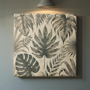 Azulejo De Cerâmica Vintage Watercolor Floral Botânica Verde Tropical