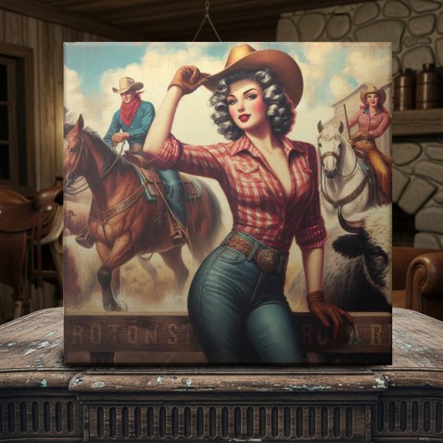 Azulejo De Cerâmica Vintage Western Cowgirl (Criador carregado)