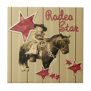 Azulejo De Cerâmica Vintage Western Cowgirl No Horse Rodeo Star 1