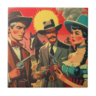 Azulejo De Cerâmica Vintage Western História em quadrinhos Illustratio
