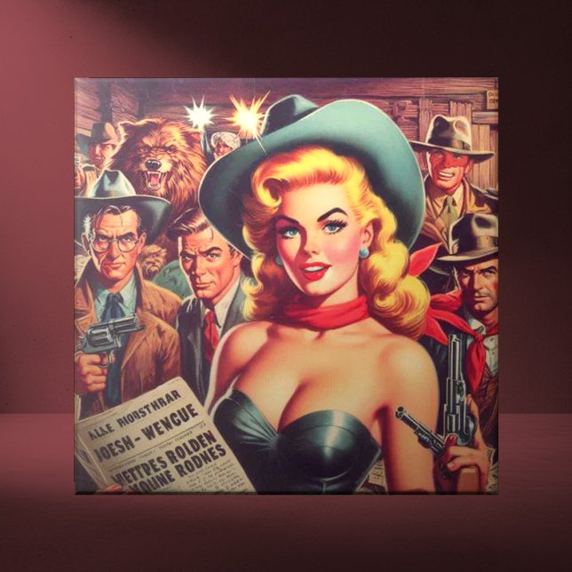 Azulejo De Cerâmica Vintage Western Pulp Girl (Criador carregado)