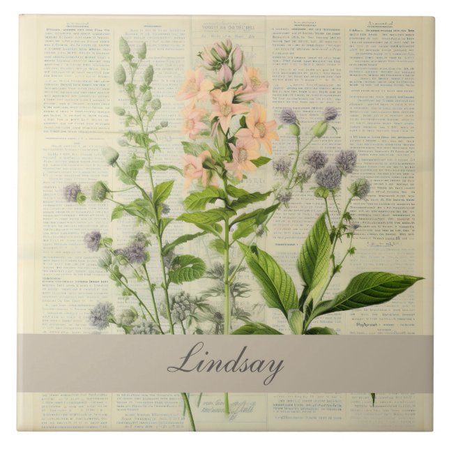 Azulejo De Cerâmica Vintage Wildflower (Frente)