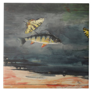 Azulejo De Cerâmica Vintage Winslow Homer Fish e Borboletas
