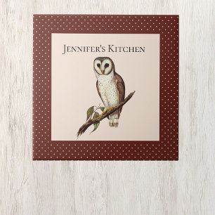 Azulejo De Cerâmica Vintage Wise Owl 2 com Bolinhas Brown e Cream