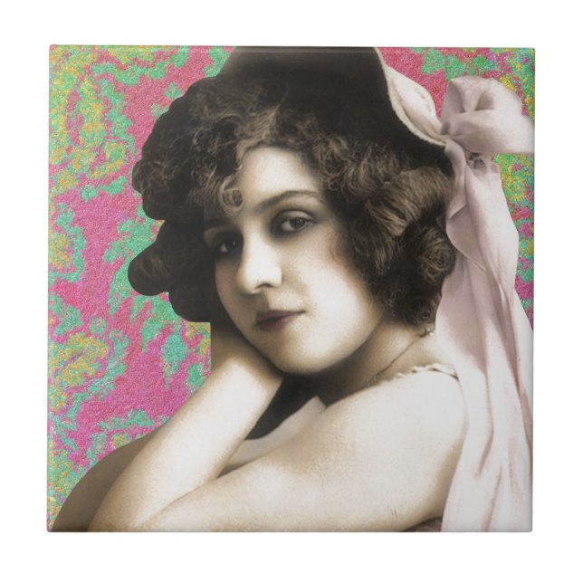 Azulejo De Cerâmica Vintage Woman (Frente)