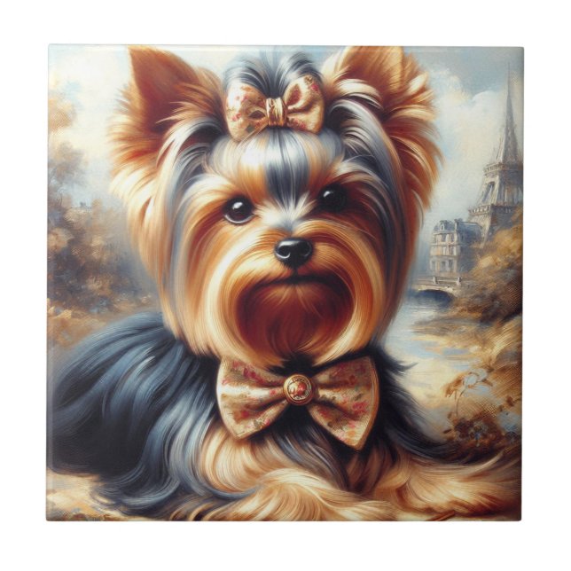 Azulejo De Cerâmica Vintage Yorkshire Terrier Painting (Frente)