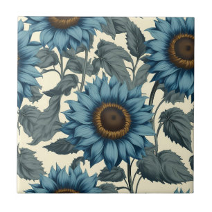 Azulejo De Cerâmica Vintagem de girassóis azuis charmosos