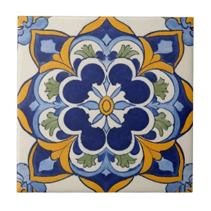 Azulejo De Cerâmica Vintagem do mosaico azul-azulejo amarelo e verde