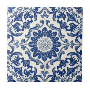 Azulejo De Cerâmica Vintagem do mosaico azul-azulejo e branco
