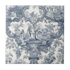 Azulejo De Cerâmica Vintagem química elegante Toile de jouy azul