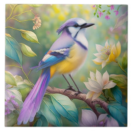 Azulejo De Cerâmica Violet Tufted Jay Fantasy Bird