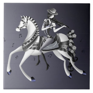Azulejo De Cerâmica Violinista Cavalo Andando