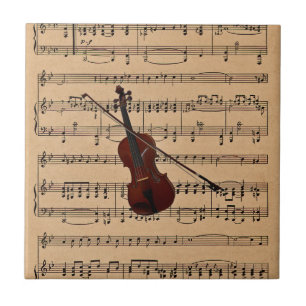 Azulejo De Cerâmica Violino Com Fundo de Partitura