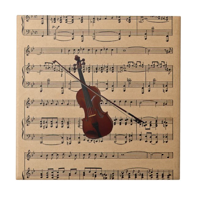 Azulejo De Cerâmica Violino Com Fundo de Partitura (Frente)