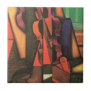 Azulejo De Cerâmica Violino e Guitarra de Juan Gris, Arte Cubista Vint