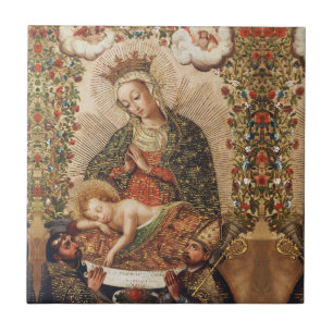 Azulejo De Cerâmica Virgem da Escola Cuzco Adorando o Menino Jesus
