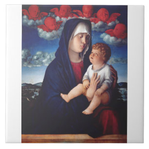 Azulejo De Cerâmica Virgem Maria e Menino Arte Religiosa Clássica