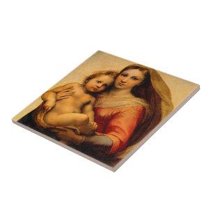Azulejo De Cerâmica Virgem Maria e Menino por Rafael Santi Arte Católi