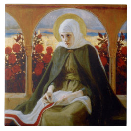 Azulejo De Cerâmica Virgem Maria no Jardim Rosa (Albert Edelsense)