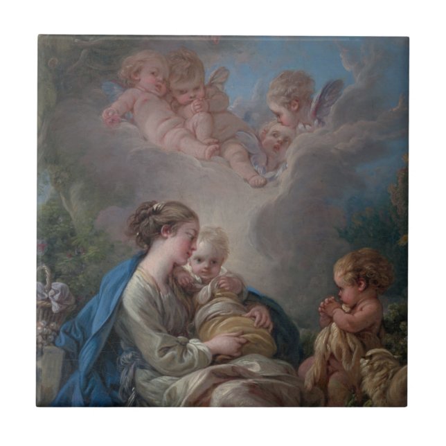 Azulejo De Cerâmica Virgin & criança com o St John o baptista (Frente)