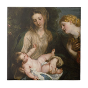 Azulejo De Cerâmica Virgin & criança com santo Catherine de Alexandri