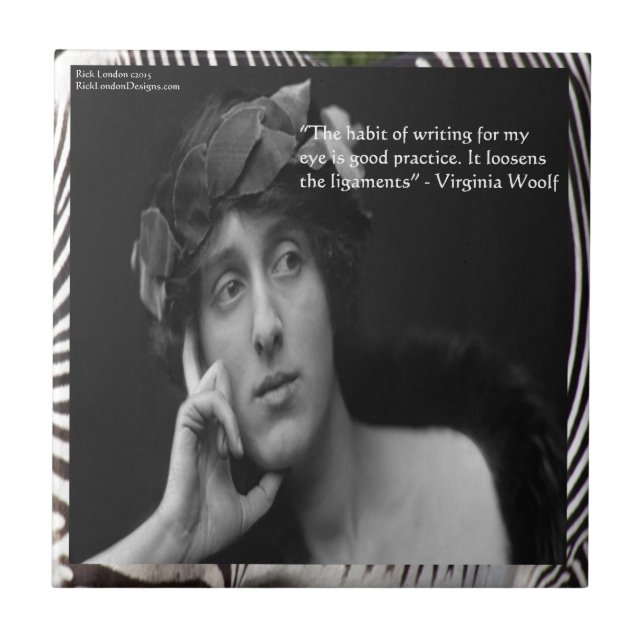 Azulejo De Cerâmica Virginia Woolf com Listras de Zebra Citação de Esc (Frente)