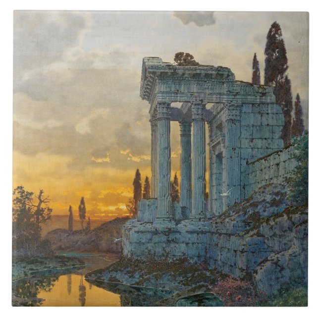 Azulejo De Cerâmica Visão do Sul da Itália com as antigas ruínas roman (Frente)