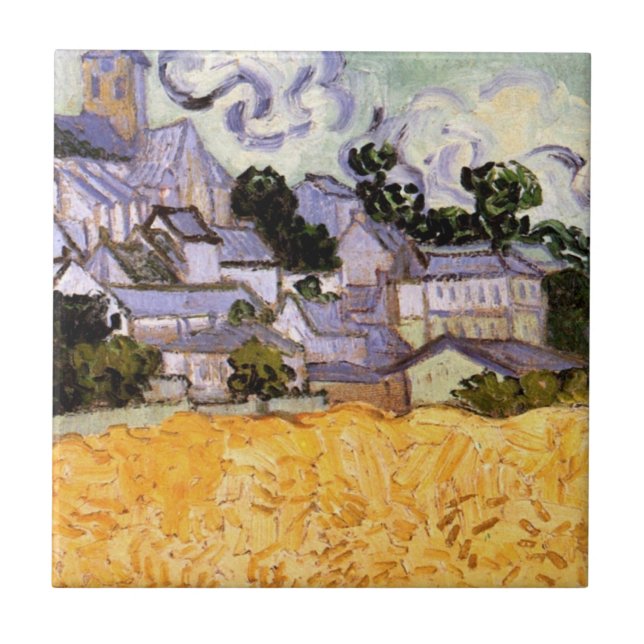 Azulejo De Cerâmica Visão dos Auvers com a Igreja por Vincent van Gogh (Frente)