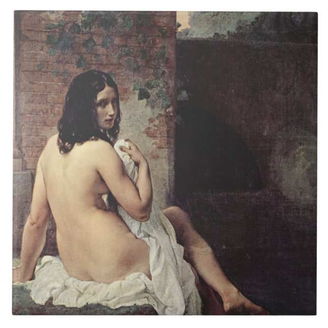 Azulejo De Cerâmica Visão traseira de um couro (Francesco Hayez) (Frente)