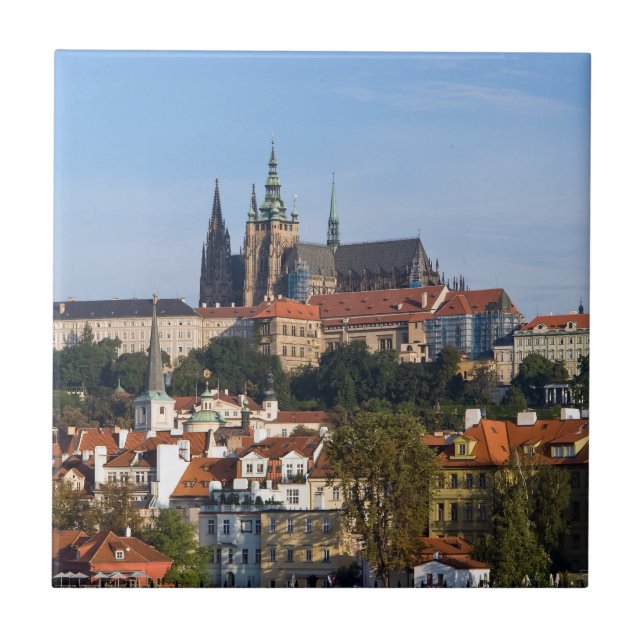 Azulejo De Cerâmica Vista da cidade antiga e do castelo de Praga, Repú (Frente)