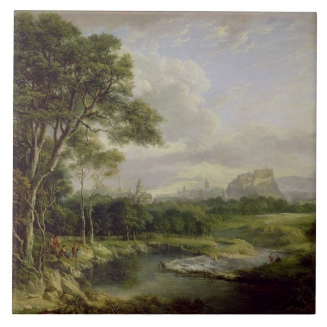 Azulejo De Cerâmica Vista da cidade de Edimburgo, c.1822 (óleo no canv (Frente)