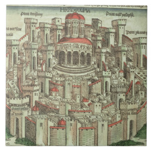 Azulejo De Cerâmica Vista da cidade murada de Jerusalem que mostra o T